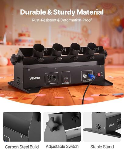 VEVOR Electric Confetti Cannon Machine, High Output 4-Shot Confetti Launcher, DMX512, Manual & Remote Control, Portable Confe-tti Shooter for Wedding Christmas DJ Party Event Show Stage Nightclub in Kuwait