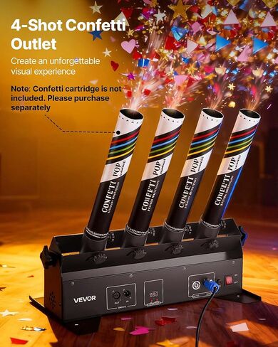 VEVOR Electric Confetti Cannon Machine, High Output 4-Shot Confetti Launcher, DMX512, Manual & Remote Control, Portable Confe-tti Shooter for Wedding Christmas DJ Party Event Show Stage Nightclub in Kuwait