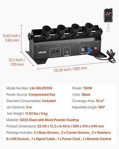 VEVOR Electric Confetti Cannon Machine, High Output 4-Shot Confetti Launcher, DMX512, Manual & Remote Control, Portable Confe-tti Shooter for Wedding Christmas DJ Party Event Show Stage Nightclub in Kuwait