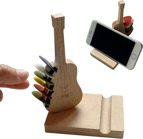 Guitar Pick Holder, Wooden Guitar Pick Storage with 6 Slots, for Picks Storage and Display, Guitar Accessories with Phone Stand, Gift for Guitar Player Music Lover in Saudi Arabia