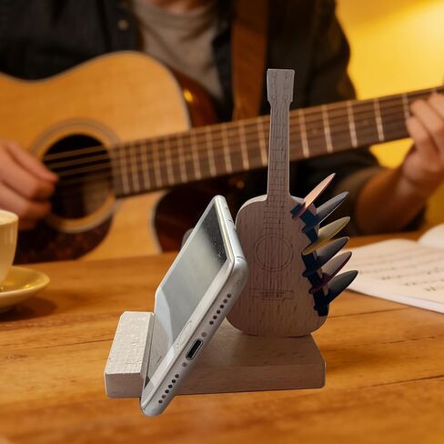 Guitar Pick Holder, Wooden Guitar Pick Storage with 6 Slots, for Picks Storage and Display, Guitar Accessories with Phone Stand, Gift for Guitar Player Music Lover in Saudi Arabia
