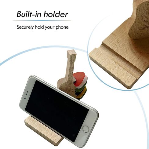 Guitar Pick Holder, Wooden Guitar Pick Storage with 6 Slots, for Picks Storage and Display, Guitar Accessories with Phone Stand, Gift for Guitar Player Music Lover in Saudi Arabia