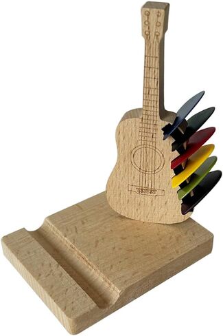 Guitar Pick Holder, Wooden Guitar Pick Storage with 6 Slots, for Picks Storage and Display, Guitar Accessories with Phone Stand, Gift for Guitar Player Music Lover in Saudi Arabia