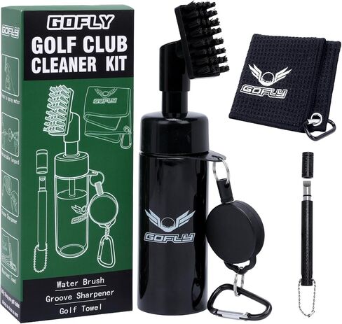 Gofly Golf Club Cleaning Kit, Golf Club Brush & Golf Groove Sharpener & Absorbent Golf Towel, Leak-proof Stretchable Press-Spray Golf Club Cleaner, Golf Gifts for Men, Essential Accessories for Golfer in Kuwait