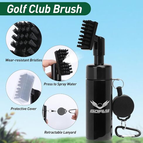 Gofly Golf Club Cleaning Kit, Golf Club Brush & Golf Groove Sharpener & Absorbent Golf Towel, Leak-proof Stretchable Press-Spray Golf Club Cleaner, Golf Gifts for Men, Essential Accessories for Golfer in Kuwait