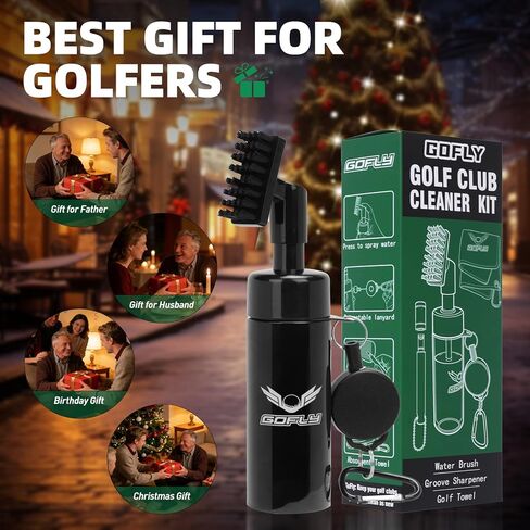 Gofly Golf Club Cleaning Kit, Golf Club Brush & Golf Groove Sharpener & Absorbent Golf Towel, Leak-proof Stretchable Press-Spray Golf Club Cleaner, Golf Gifts for Men, Essential Accessories for Golfer in Kuwait