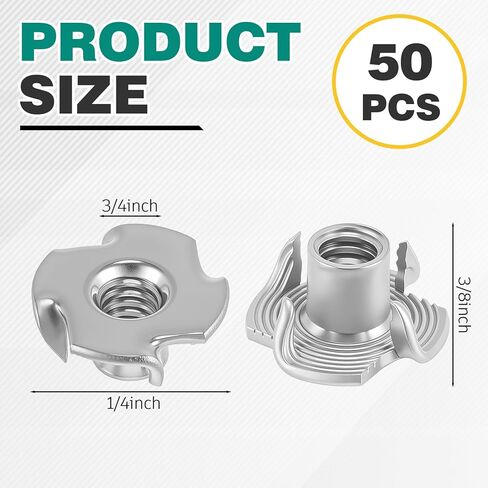 50 Pcs 1/4"-20 T-Nut Bulk 304 Stainless Steel 5/16" Barrel Length 4-Pronged Tee Nut for Wood,Furniture, Rock Climbing Holds, DIY Projects Rust-Resistant, Coarse Thread in Kuwait