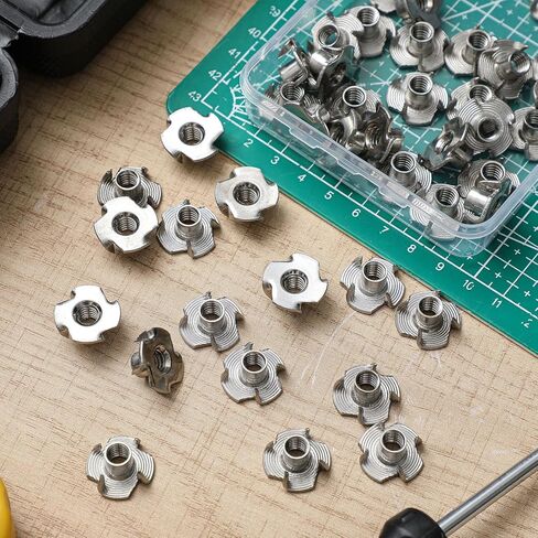 50 Pcs 1/4"-20 T-Nut Bulk 304 Stainless Steel 5/16" Barrel Length 4-Pronged Tee Nut for Wood,Furniture, Rock Climbing Holds, DIY Projects Rust-Resistant, Coarse Thread in Kuwait
