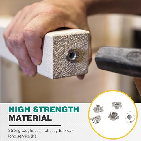 50 Pcs 1/4"-20 T-Nut Bulk 304 Stainless Steel 5/16" Barrel Length 4-Pronged Tee Nut for Wood,Furniture, Rock Climbing Holds, DIY Projects Rust-Resistant, Coarse Thread in Kuwait