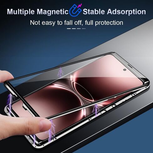 QUIETIP Case Compatible with Oppo Find X8 Pro,Magnetic Body Metal Frame Double Sided Clear Tempered Glass with Camera Protection Cover,Black in Kuwait