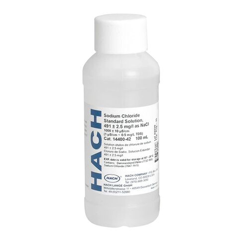 Hach Sodium Chloride Standard Solution, 491 mg/L NaCl (1000 µS/cm), 100 mL, 1440042 in Saudi Arabia