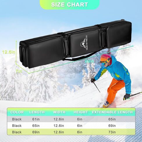 حقيبة تزلج مزدوجة متدحرجة مقاس 69-71 بوصة، حقيبة مبطنة مقاومة للماء على الجليد مع عجلات للسفر الجوي، تناسب الزلاجات والأحذية طويلة الرقبة، حقيبة سفر ذات عجلات للتزلج معتمدة من شركات الطيران شديدة التحمل in Kuwait