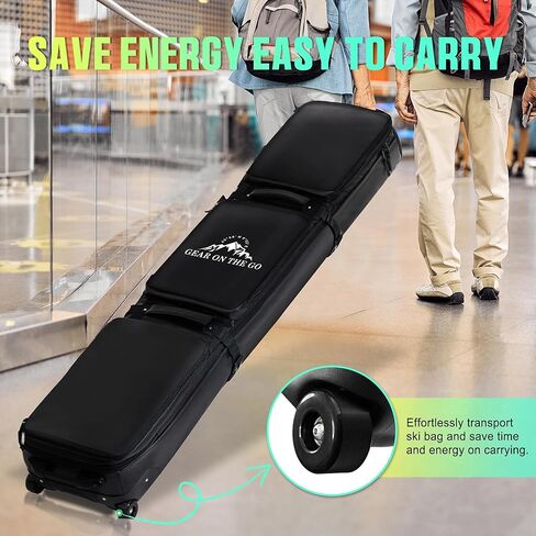 حقيبة تزلج مزدوجة متدحرجة مقاس 69-71 بوصة، حقيبة مبطنة مقاومة للماء على الجليد مع عجلات للسفر الجوي، تناسب الزلاجات والأحذية طويلة الرقبة، حقيبة سفر ذات عجلات للتزلج معتمدة من شركات الطيران شديدة التحمل in Kuwait