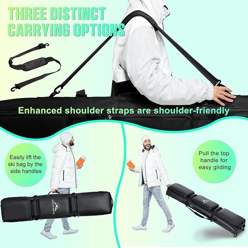 حقيبة تزلج مزدوجة متدحرجة مقاس 69-71 بوصة، حقيبة مبطنة مقاومة للماء على الجليد مع عجلات للسفر الجوي، تناسب الزلاجات والأحذية طويلة الرقبة، حقيبة سفر ذات عجلات للتزلج معتمدة من شركات الطيران شديدة التحمل in Kuwait