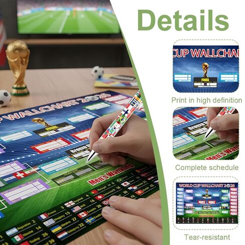 ملصق قوس كأس العالم 2026 - مخطط حائط مقاس 27 × 40 بوصة مع قلم تحديد - متتبع جدول زمني DIY، ديكور جداري لكرة القدم قابل للكتابة للمعجبين، حفلة يوم اللعبة in Kuwait