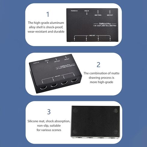 Generic مقسم MIDI 6 قنوات USB MIDI Host Box 1 مدخل إلى 6 مخرجات محول بيانو إلكتروني سبائك الألومنيوم أسود in Saudi Arabia