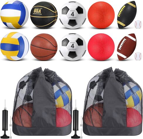 Deekin 12 Pcs Assorted Sport Ball Set for Kids Official Size Basketball Football Volleyball Soccer Baseball Playground Ball with Bag and Pump for Kid Youth Gift Back to School in Saudi Arabia