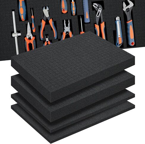 عبوة من 4 قطع من فوم بيك آند بلاك (2P 16x12x2 بوصة+2P 16x12x0.4 بوصة). منظم إسفنجي لصندوق الأدوات، حشوات إسفنجية عالية الكثافة قابلة للتخصيص للحافظات، إسفنجة ظل مكعبة مسبقًا لحافظة المسدسات، صندوق الأدوات، تخزين صندوق الكاميرا والألعاب in Kuwait