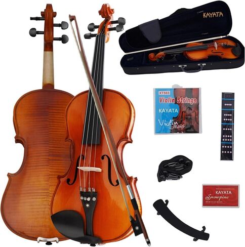 3/4 Size Violin set, Suitable for Beginner and Students, Maple Wood Violin Ebony Fittings with Hard Case, Shoulder Rest, Rosin, Bow, Extra Strings and Finger Guide Violin Sticker. in Kuwait