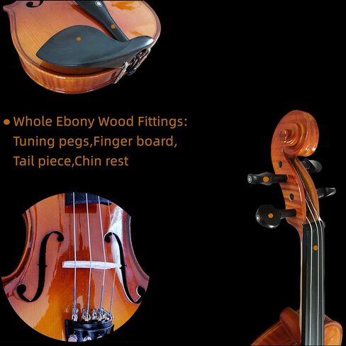3/4 Size Violin set, Suitable for Beginner and Students, Maple Wood Violin Ebony Fittings with Hard Case, Shoulder Rest, Rosin, Bow, Extra Strings and Finger Guide Violin Sticker. in Kuwait
