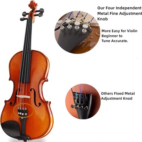 3/4 Size Violin set, Suitable for Beginner and Students, Maple Wood Violin Ebony Fittings with Hard Case, Shoulder Rest, Rosin, Bow, Extra Strings and Finger Guide Violin Sticker. in Kuwait