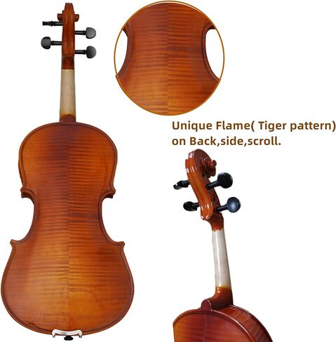 3/4 Size Violin set, Suitable for Beginner and Students, Maple Wood Violin Ebony Fittings with Hard Case, Shoulder Rest, Rosin, Bow, Extra Strings and Finger Guide Violin Sticker. in Kuwait