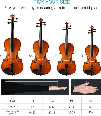 3/4 Size Violin set, Suitable for Beginner and Students, Maple Wood Violin Ebony Fittings with Hard Case, Shoulder Rest, Rosin, Bow, Extra Strings and Finger Guide Violin Sticker. in Kuwait