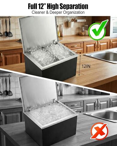 قسم صندوق الثلج التجاري من الفولاذ المقاوم للصدأ مقاس 12 بوصة ارتفاع - 14.5 بوصة طول × 5 بوصة عمق مقسم 304 عالي التحمل، منظم قابل للإزالة لصندوق الثلج والبار وثلاجة المطعم in Kuwait