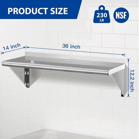 APLSS NSF All 430 رف جداري من الفولاذ المقاوم للصدأ مقاس 14 × 36 بوصة 230 رطل، رف تثبيت عائم للاستخدام التجاري والسكني in Saudi Arabia