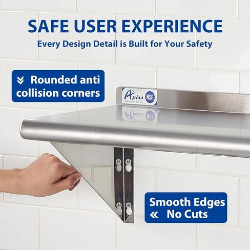 APLSS NSF All 430 رف جداري من الفولاذ المقاوم للصدأ مقاس 14 × 36 بوصة 230 رطل، رف تثبيت عائم للاستخدام التجاري والسكني in Saudi Arabia