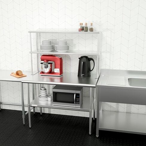 STABLEINK NSF Stainless Steel Double Overshelf for Prep & Work Table 12x36 Inches, 2 Tier Rack Shelves for Commercial Restaurant, Home Kitchen, Laundry and Garage in Saudi Arabia