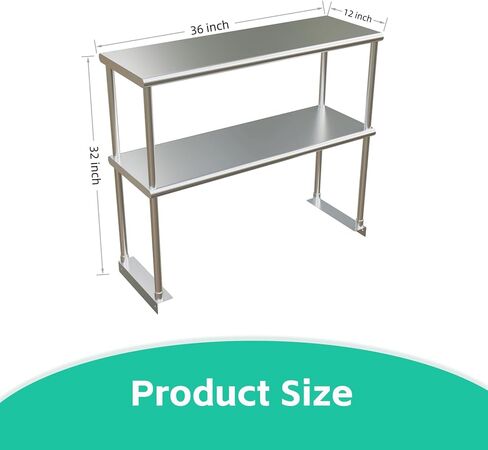 STABLEINK NSF Stainless Steel Double Overshelf for Prep & Work Table 12x36 Inches, 2 Tier Rack Shelves for Commercial Restaurant, Home Kitchen, Laundry and Garage in Saudi Arabia