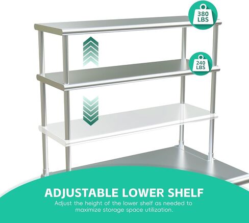 STABLEINK NSF Stainless Steel Double Overshelf for Prep & Work Table 12x36 Inches, 2 Tier Rack Shelves for Commercial Restaurant, Home Kitchen, Laundry and Garage in Saudi Arabia