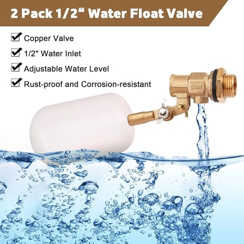 صمام تعويم المياه 1/2 بوصة، صمام كروي نحاسي عائم مع ذراع قابل للتعديل، تعبئة تلقائية وصمام التحكم في مستوى المياه لحوض المياه والنوافير وخزان المياه والبرك وحمام السباحة وأحواض السمك in Kuwait