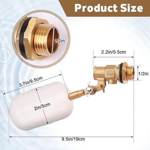 صمام تعويم المياه 1/2 بوصة، صمام كروي نحاسي عائم مع ذراع قابل للتعديل، تعبئة تلقائية وصمام التحكم في مستوى المياه لحوض المياه والنوافير وخزان المياه والبرك وحمام السباحة وأحواض السمك in Kuwait
