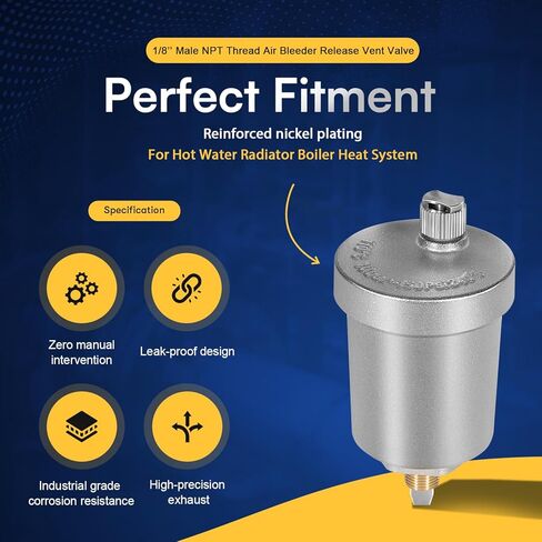 Automatic Float Valve, 400-4 1/8-Inch Male NPT Thread Air Bleeder Release Vent Valve with Nickel Plated for Heavy-Duty, Automatic Air Vent with Male Thread for Hot Water Radiator Boiler Heat System in Saudi Arabia