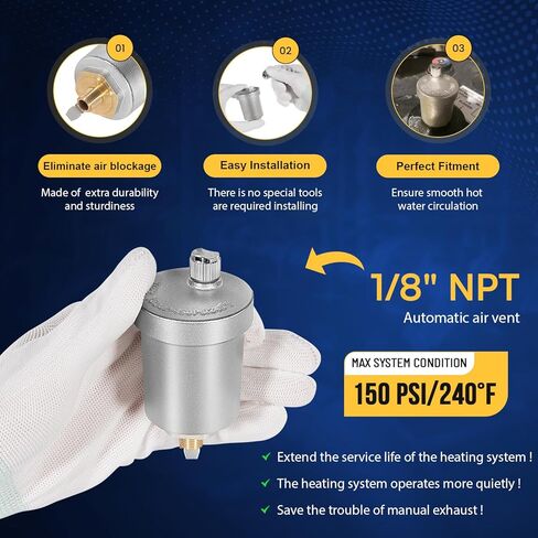 Automatic Float Valve, 400-4 1/8-Inch Male NPT Thread Air Bleeder Release Vent Valve with Nickel Plated for Heavy-Duty, Automatic Air Vent with Male Thread for Hot Water Radiator Boiler Heat System in Saudi Arabia
