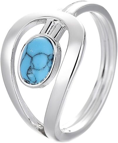 Turquoise Ring Fashion Jewelry Vintage Silver Fashionable Openwork Geometric Belt Buckle Shape Blue Turquoise Ring Size 6-10 for Women(8) in Kuwait