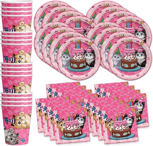 Birthday Galore Pink Little Dino Girl Dinosaur Party Supplies, 16 Sets of Plates, Napkins, Cups for Birthday, Kit for 16, Pink in Kuwait