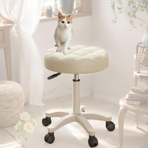 Round Thickened Dressing Stool with Wheels, Solid Color and Fashionable Surface in Saudi Arabia