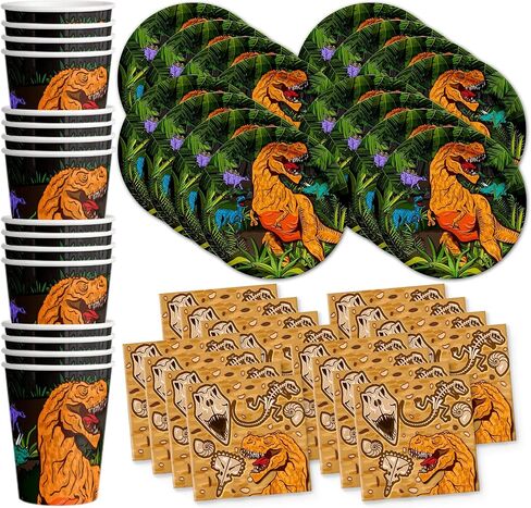 Birthday Galore Pink Little Dino Girl Dinosaur Party Supplies, 16 Sets of Plates, Napkins, Cups for Birthday, Kit for 16, Pink in Saudi Arabia