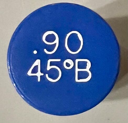Two Pack - Oil Burner Nozzle, .90 45 B, Solid Spray Blue Cap .90 45 B Oil Nozzle .90 Gallons per minute with a 45 degree Solid Spray in Saudi Arabia