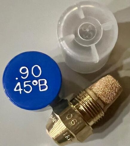 Two Pack - Oil Burner Nozzle, .90 45 B, Solid Spray Blue Cap .90 45 B Oil Nozzle .90 Gallons per minute with a 45 degree Solid Spray in Saudi Arabia