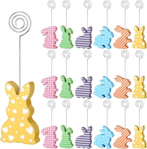 18 Pcs Easter Bunny Wooden Place Card Holder Rustic Farmhouse Easter Bunny Decorations Rabbit Picture Table Number Holder Bunnies Rabbit Table Centerpiece for Easter Spring Holiday Home in Kuwait