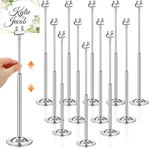 Kathfly Silver 12 Set Table Number Holders Adjustable Metal Place Card Holders Harp-clip Tabletop Sign Stands Detachable Card Holder for Weddings Birthday Restaurants Table Decor (4.9-7.3 Inch) in Saudi Arabia