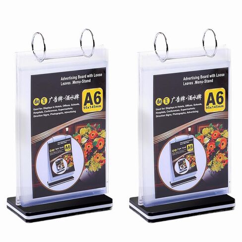 قطعتان من حامل قائمة الوجه للطاولة مع غلاف 6 صفحات، حامل عرض رأسي لافتات الطاولة مقاس 4 بوصات × 6 بوصات مع قاعدة، رف ملصقات دوارة من مادة PVC الأكريليك، للصور والمطاعم والبار ومعرض الوظائف in Kuwait