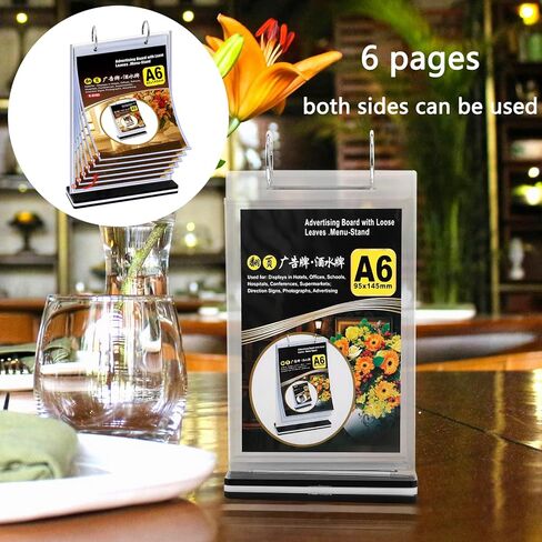 قطعتان من حامل قائمة الوجه للطاولة مع غلاف 6 صفحات، حامل عرض رأسي لافتات الطاولة مقاس 4 بوصات × 6 بوصات مع قاعدة، رف ملصقات دوارة من مادة PVC الأكريليك، للصور والمطاعم والبار ومعرض الوظائف in Kuwait