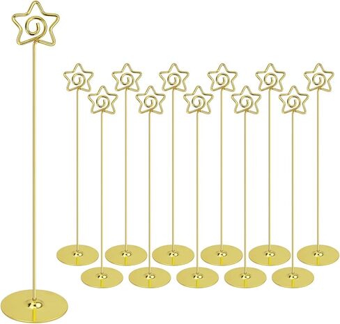 Urban Deco 12PK Table Number Holders 12 Inches Pentagram Place Card Holder Metal Table Card Holders, Picture Holders for Tables, Card Holder Stand for Wedding Décor-Gold in Saudi Arabia