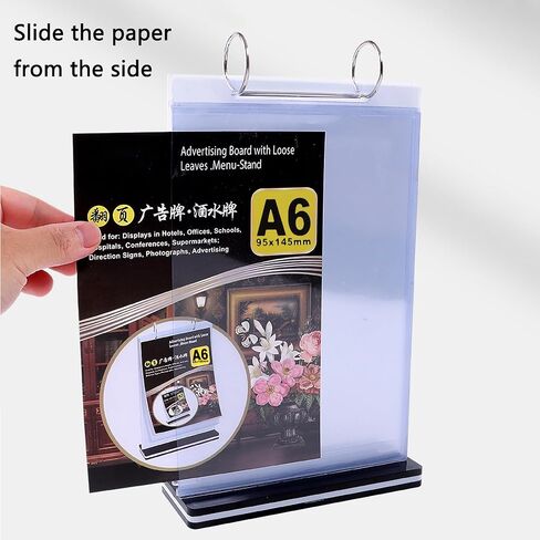 قطعتان من حامل قائمة الوجه للطاولة مع غلاف 6 صفحات، حامل عرض رأسي لافتات الطاولة مقاس 4 بوصات × 6 بوصات مع قاعدة، رف ملصقات دوارة من مادة PVC الأكريليك، للصور والمطاعم والبار ومعرض الوظائف in Kuwait