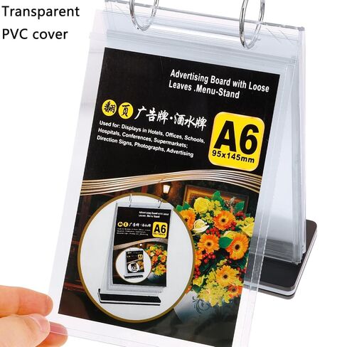 قطعتان من حامل قائمة الوجه للطاولة مع غلاف 6 صفحات، حامل عرض رأسي لافتات الطاولة مقاس 4 بوصات × 6 بوصات مع قاعدة، رف ملصقات دوارة من مادة PVC الأكريليك، للصور والمطاعم والبار ومعرض الوظائف in Kuwait